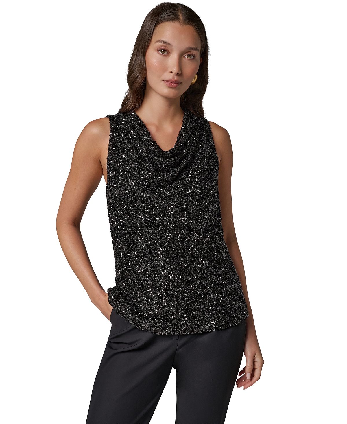 Donna Karan/ DK  여성 시퀸 하이 카울 탑