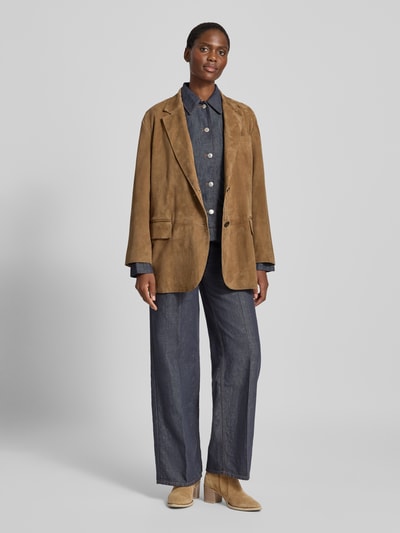 MaxMara Weekend 레귤러 핏 가죽 자켓 진짜 염소 벨루어 모델 롤란다