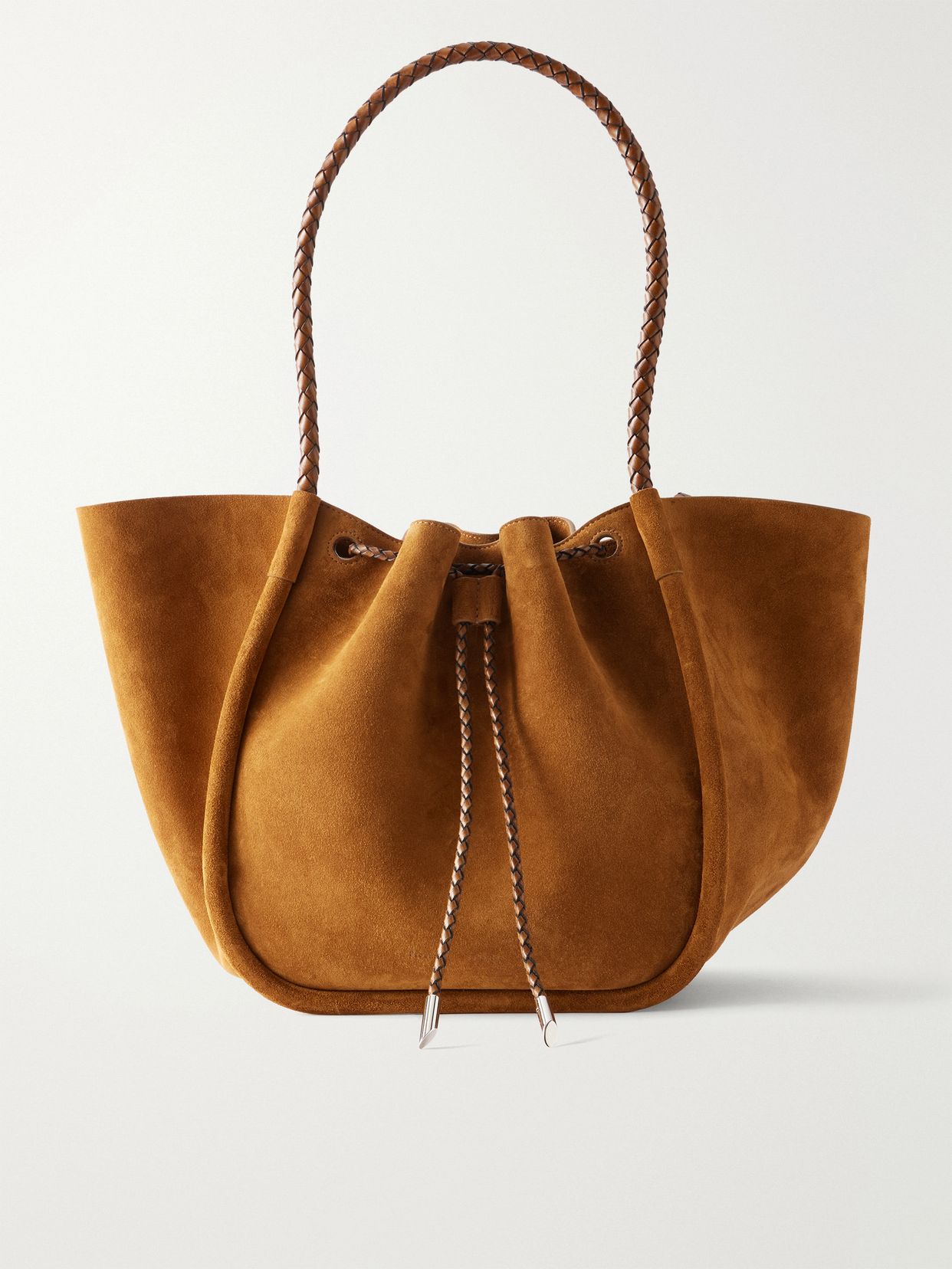PROENZA SCHOULER 대형 가죽 트리밍 주름 스웨이드 토트