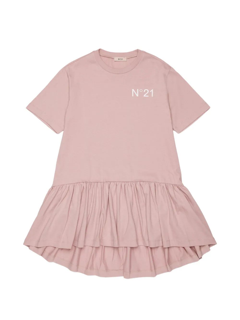 N.21 Kids 로고 프린트 러플 미니 원피스
