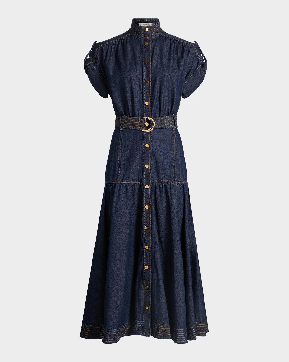ZIMMERMANN 데님 벨트 미디 원피스