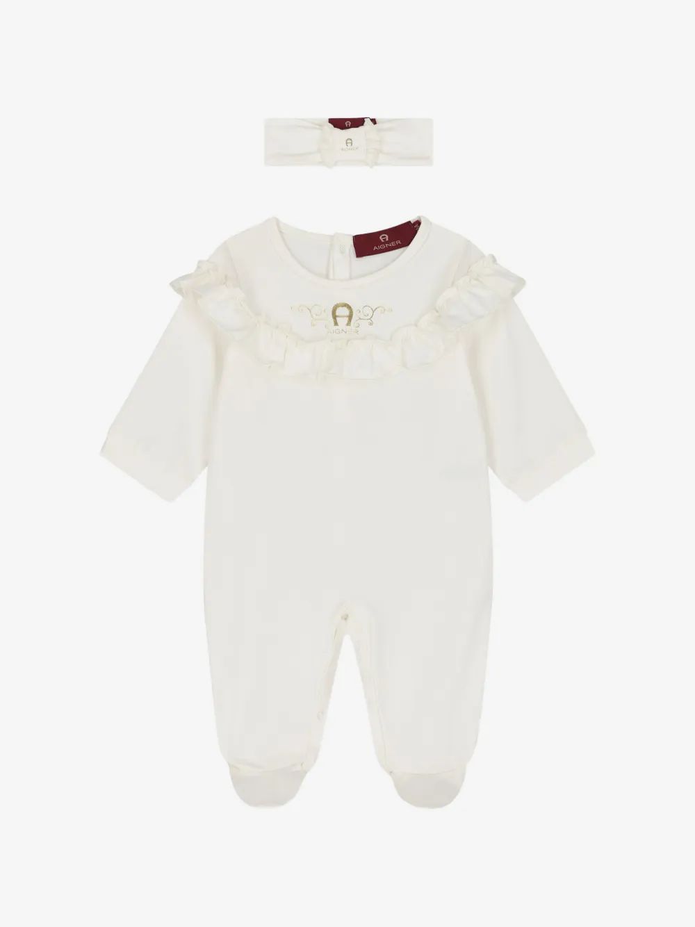 Aigner Kids 로고 자수 러플 트림 파자마 세트
