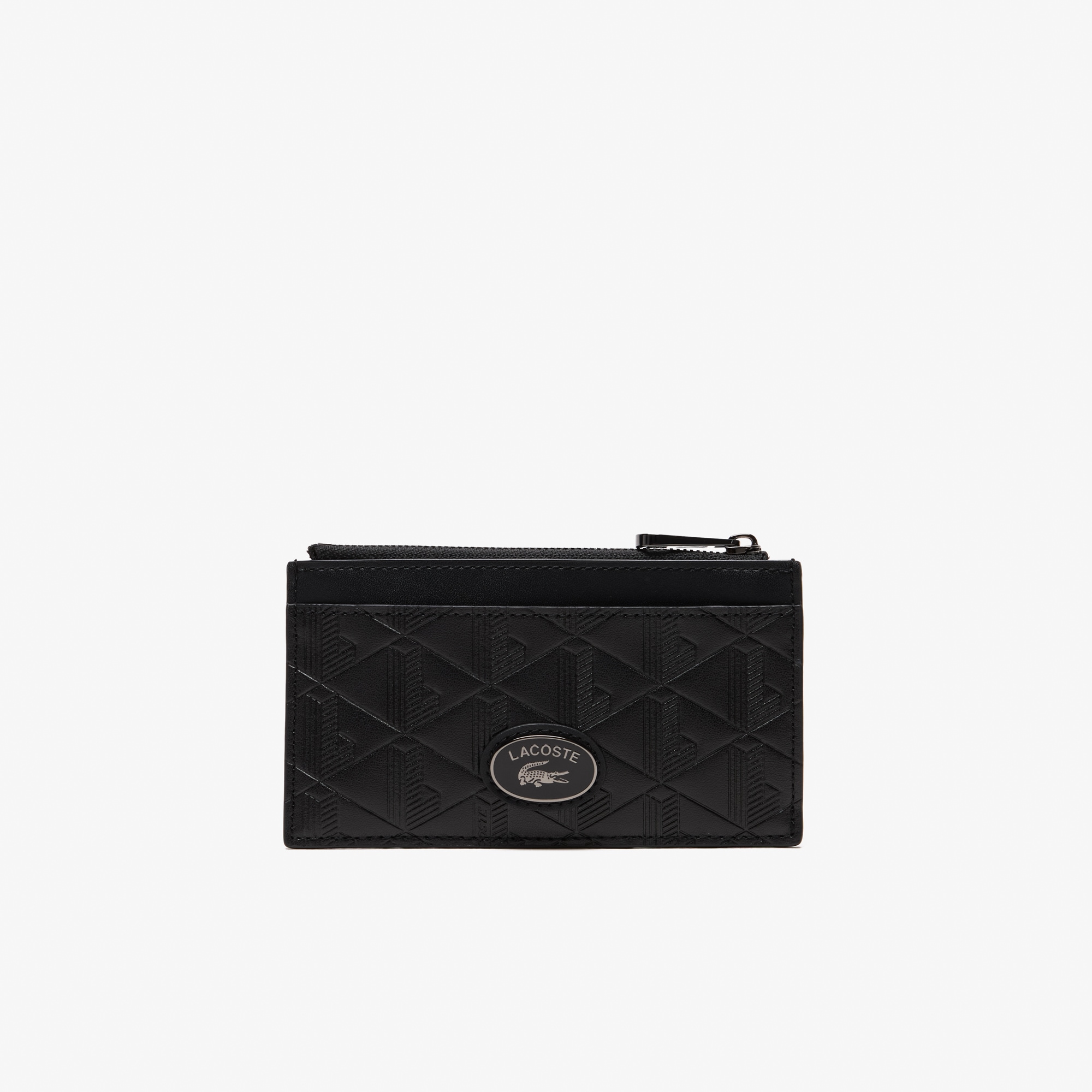 Lacoste Monogram Leather Zip Card Holder