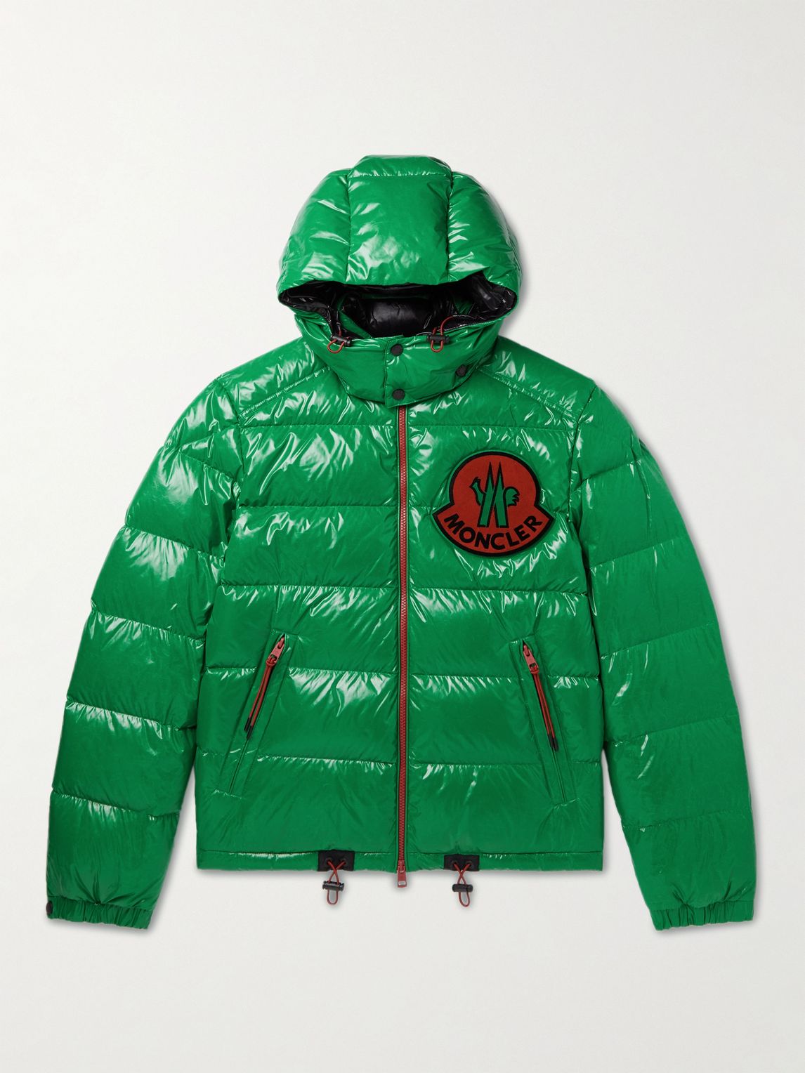 MONCLER GENIUS 2 몽클레르 1952 하기 로고 패치 퀼팅 리사이클 글로스드 셸 후드 다운 자켓