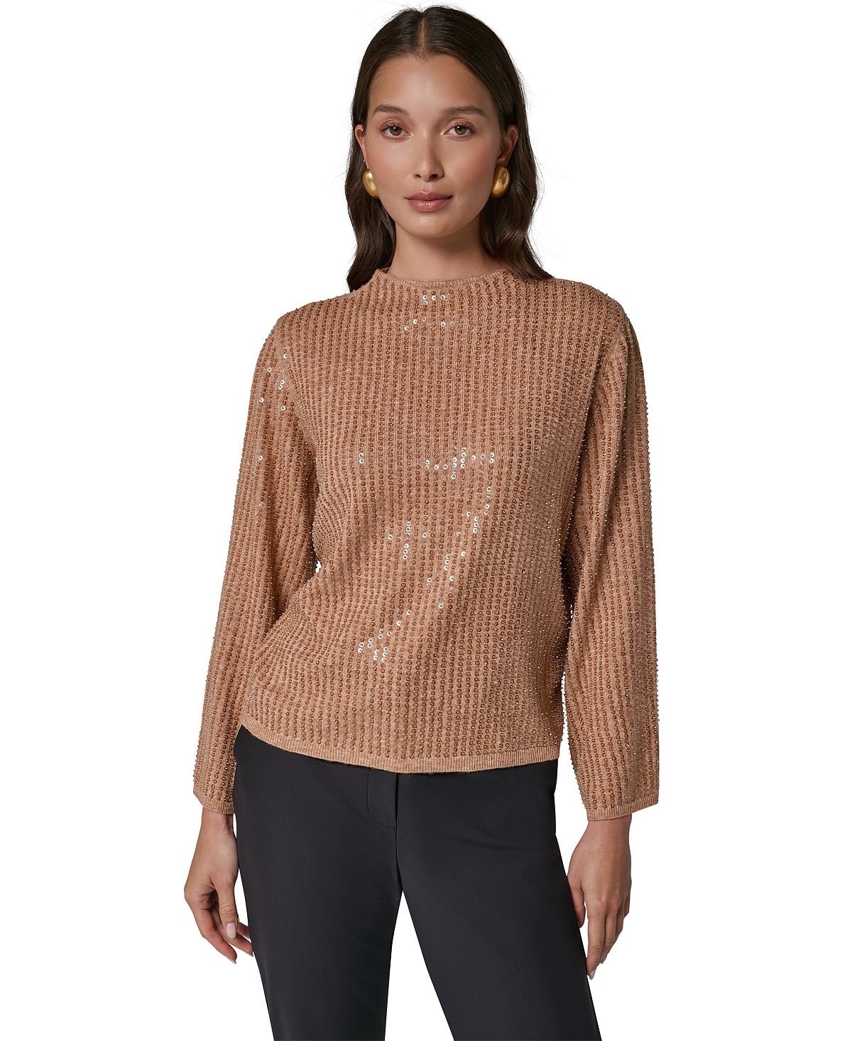 Donna Karan/ DK  여성 롱슬리브 크루넥 스팽글 스웨터