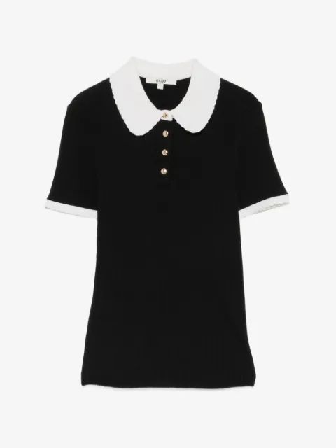 MAJE 컨트라스트 칼라 리브드 폴로 탑