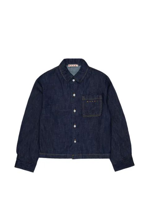 Marni Kids 로고 자수 콘트라스트 스티치 셔츠
