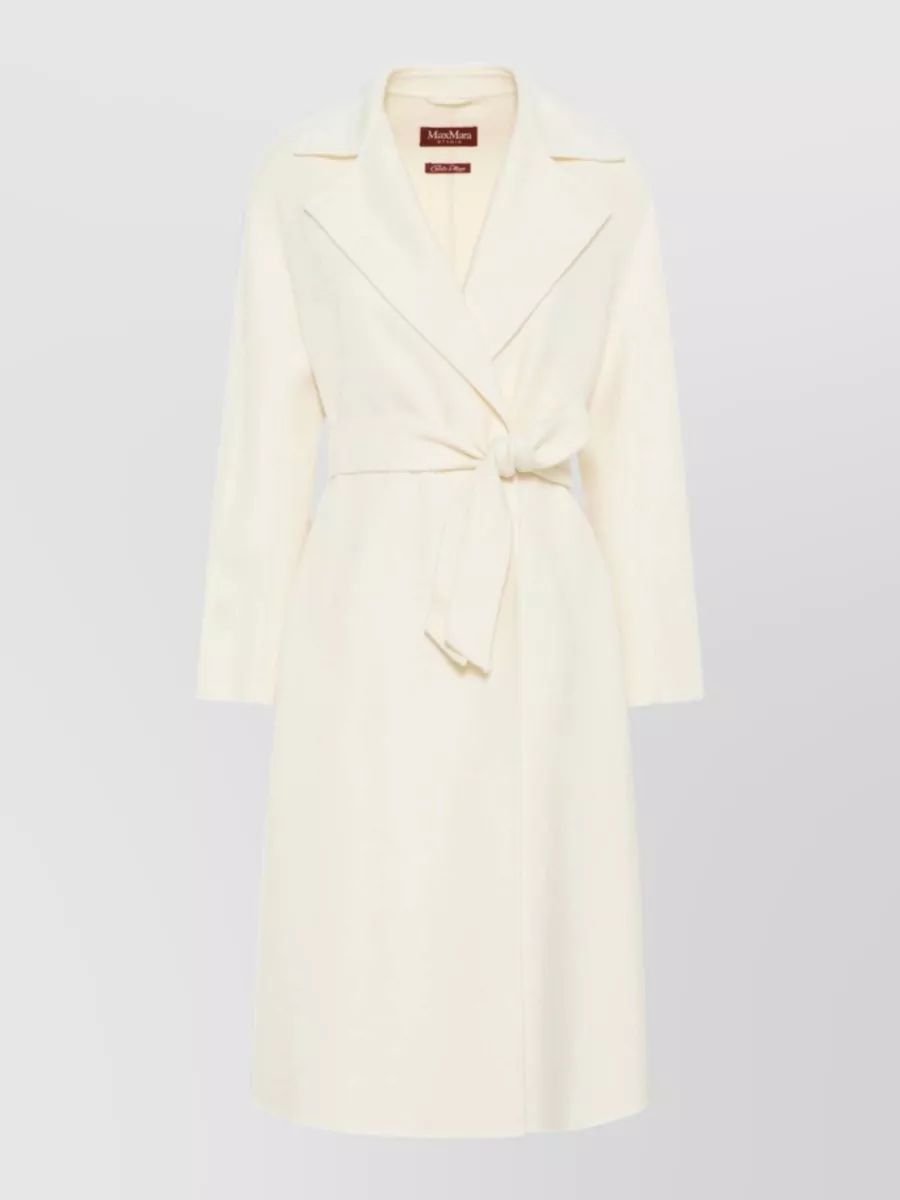 S Max Mara 벨트 장식 롱 코트 라펠 칼라