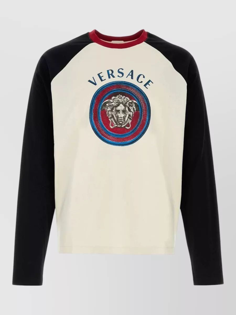 VERSACE 컬러 블록 코튼 크루 넥 티셔츠