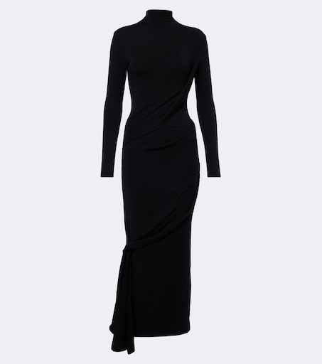 MUGLER 드레이프 울 블렌드 미디 드레스