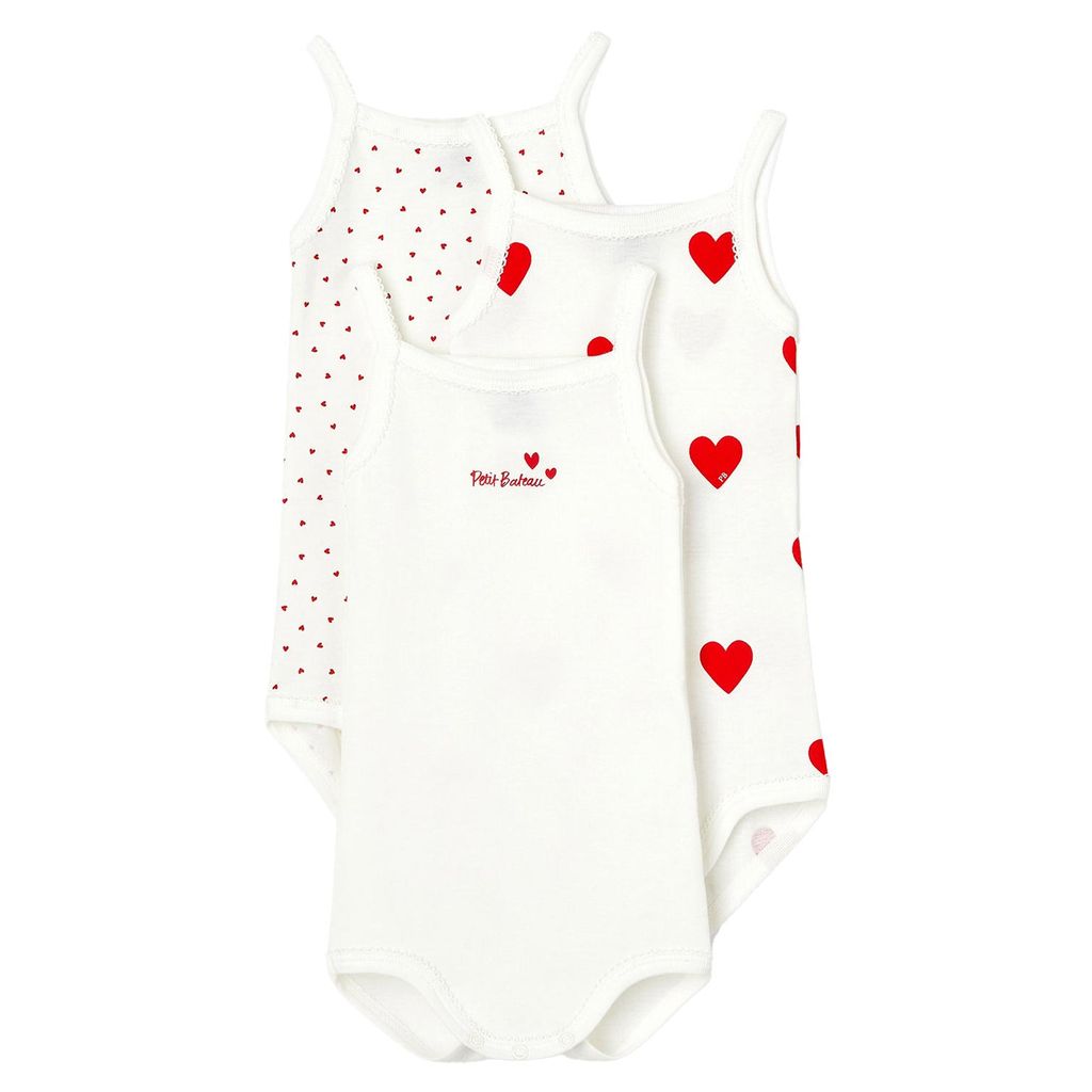 PETIT BATEAU KIDS 베이비 보디슈트 3 팩 크림