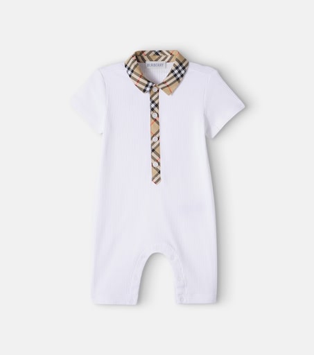 Burberry Kids 유아 버버리 체크 코튼 블렌드 우주복