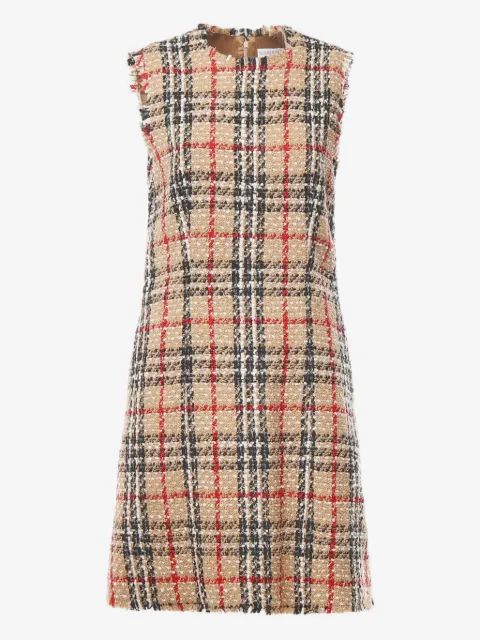 BURBERRY 체크 패턴 프레이드 미디 드레스