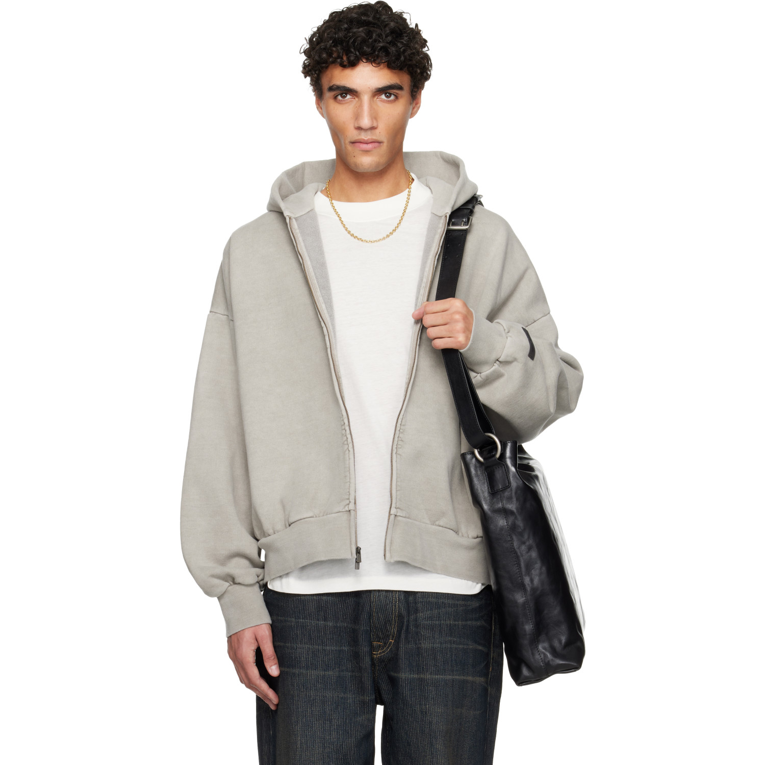 FEAR OF GOD 그레이 홀리데이 자수 클래식 풀 집 후드티