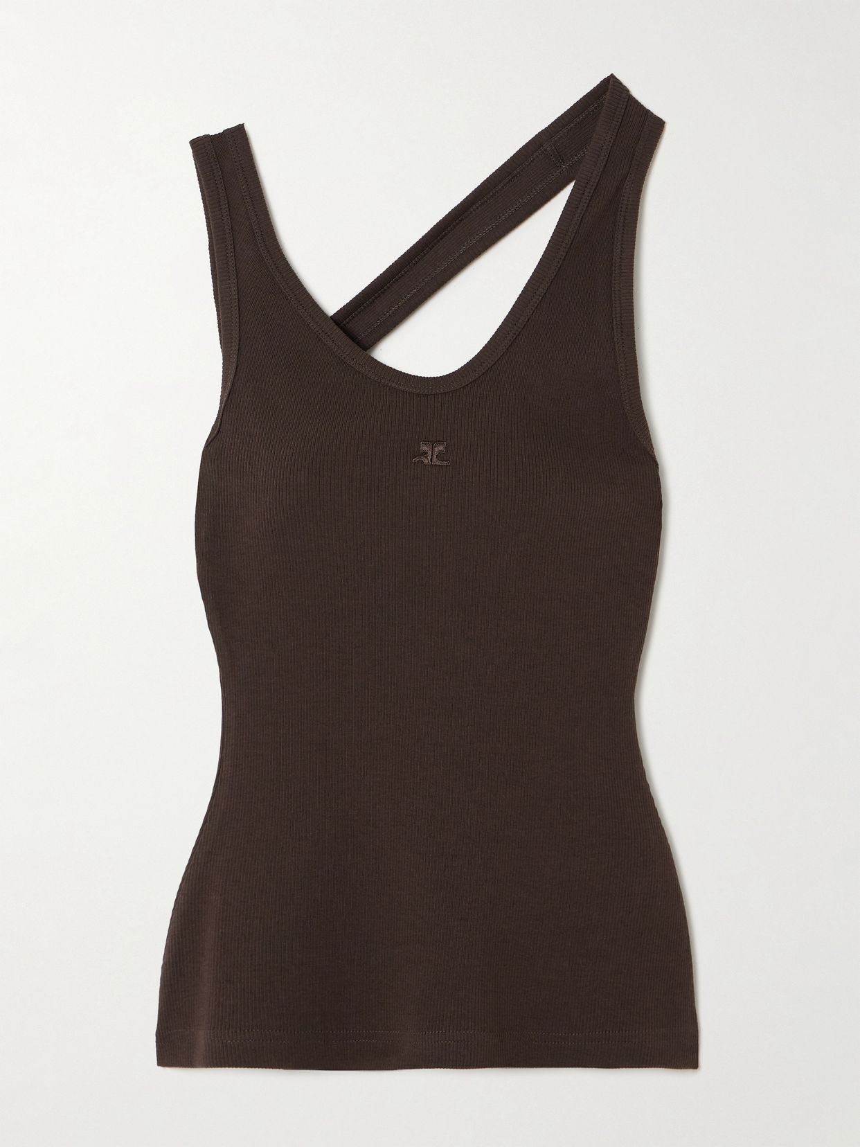 COURRÈGES 비대칭 자수 리브드 스트레치 면 저지 탱크