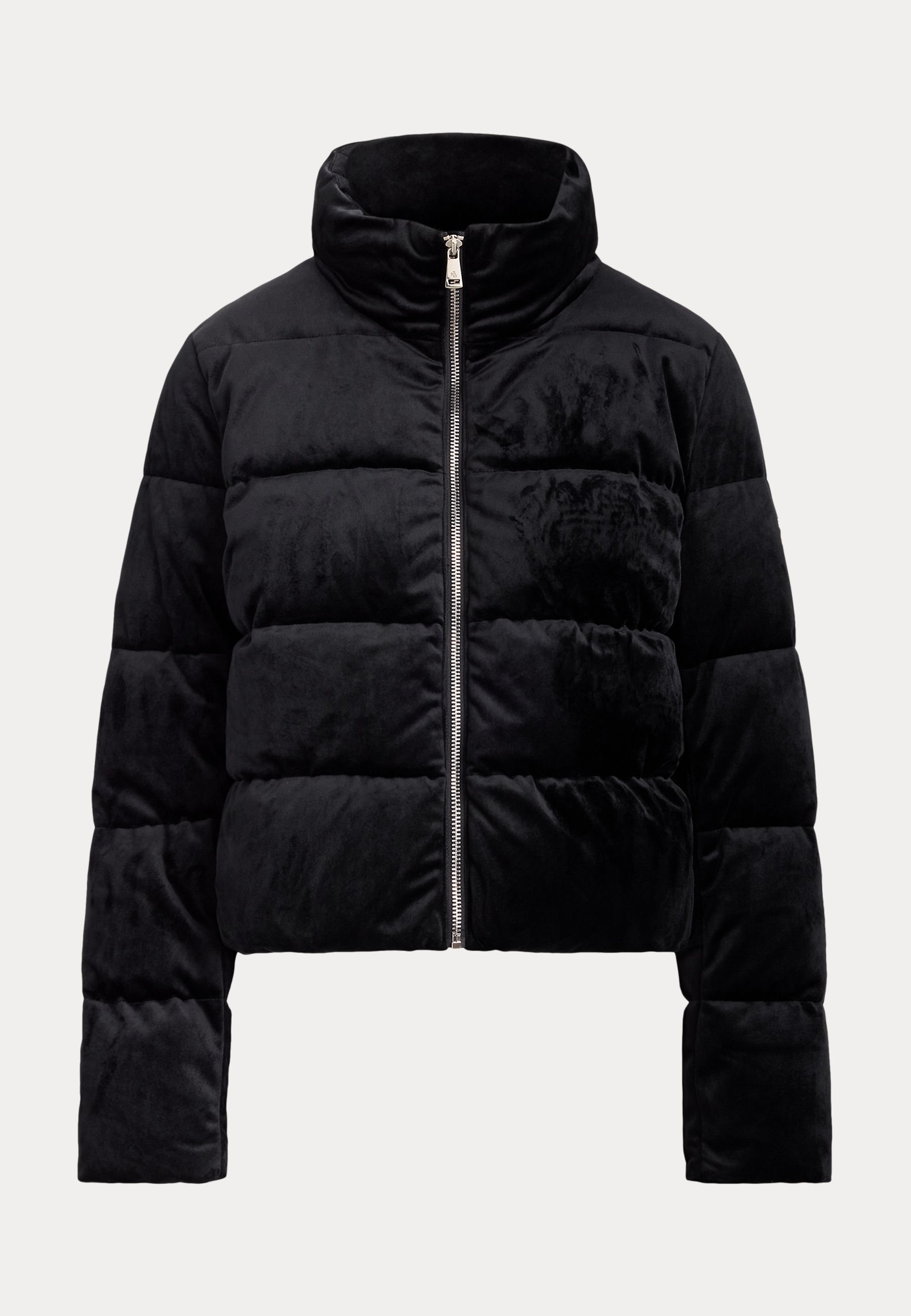 Ralph Lauren 벨벳 퀼팅 퍼널넥 패딩 코트