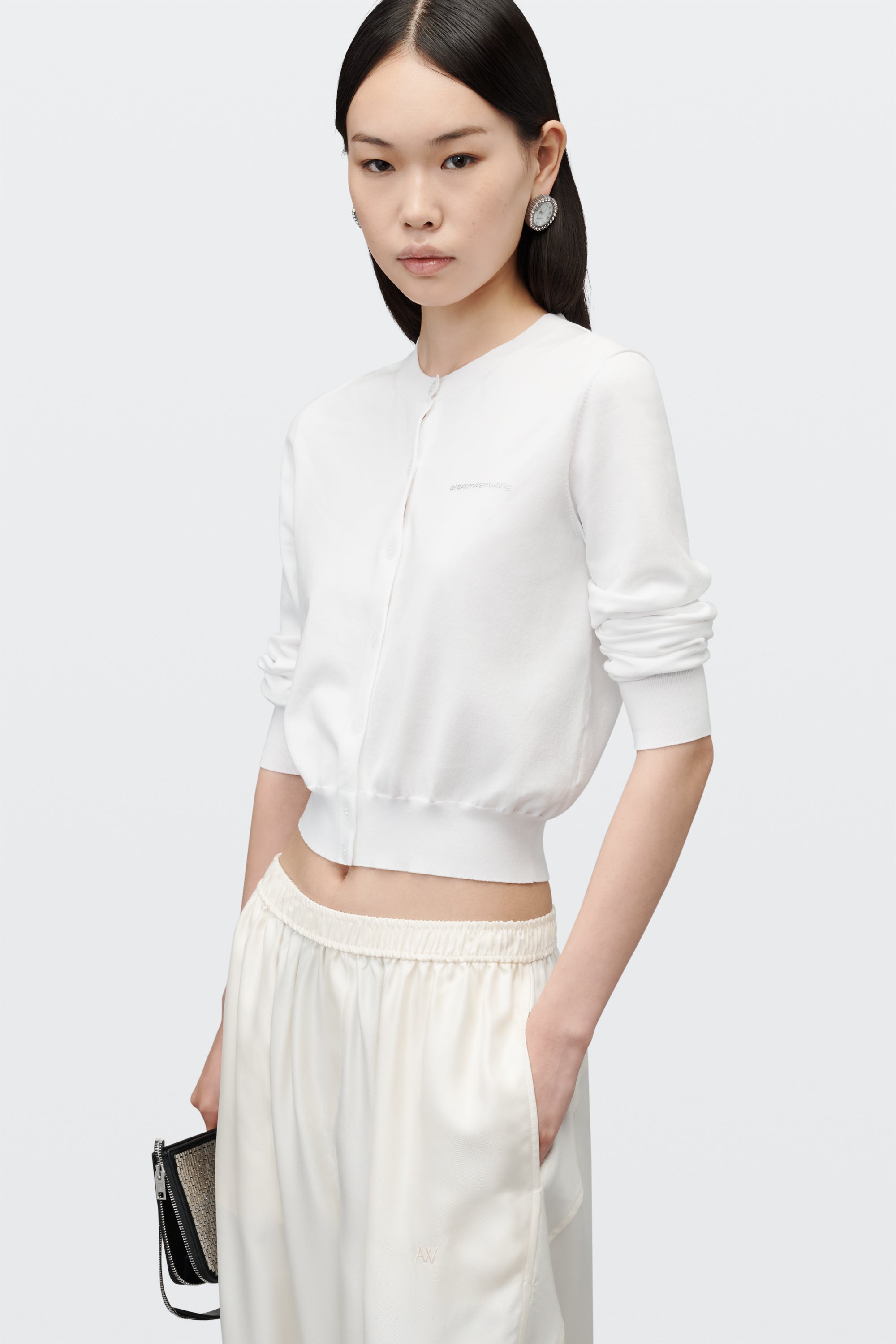 ALEXANDER WANG 로고 핫픽스 크루넥 가디건