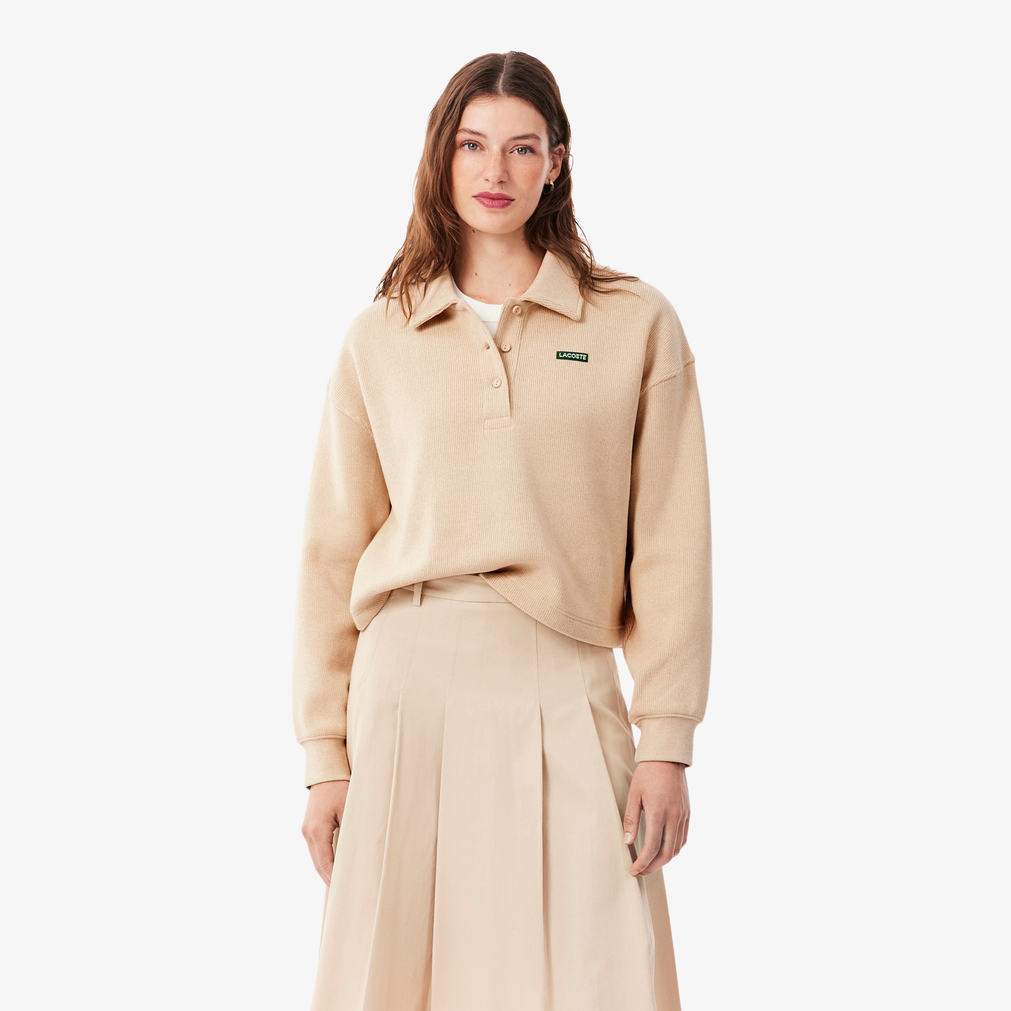 Lacoste 오버사이즈 리브드 폴로 카라 맨투맨