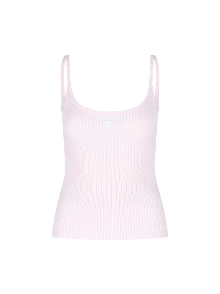 COURRÈGES 쿠레주 로고 자수 리브드 민소매 탑