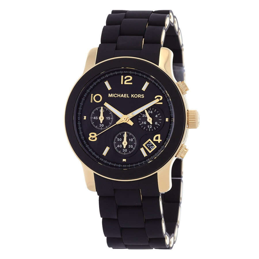 Michael Kors 런웨이 크로노그래프 쿼츠 블랙 다이얼 여성 시계 MK7385