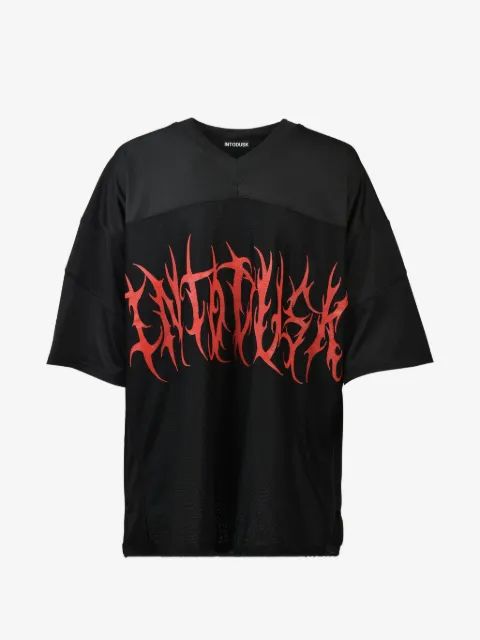 INTODUSK 로고 프린트 브이넥 티셔츠