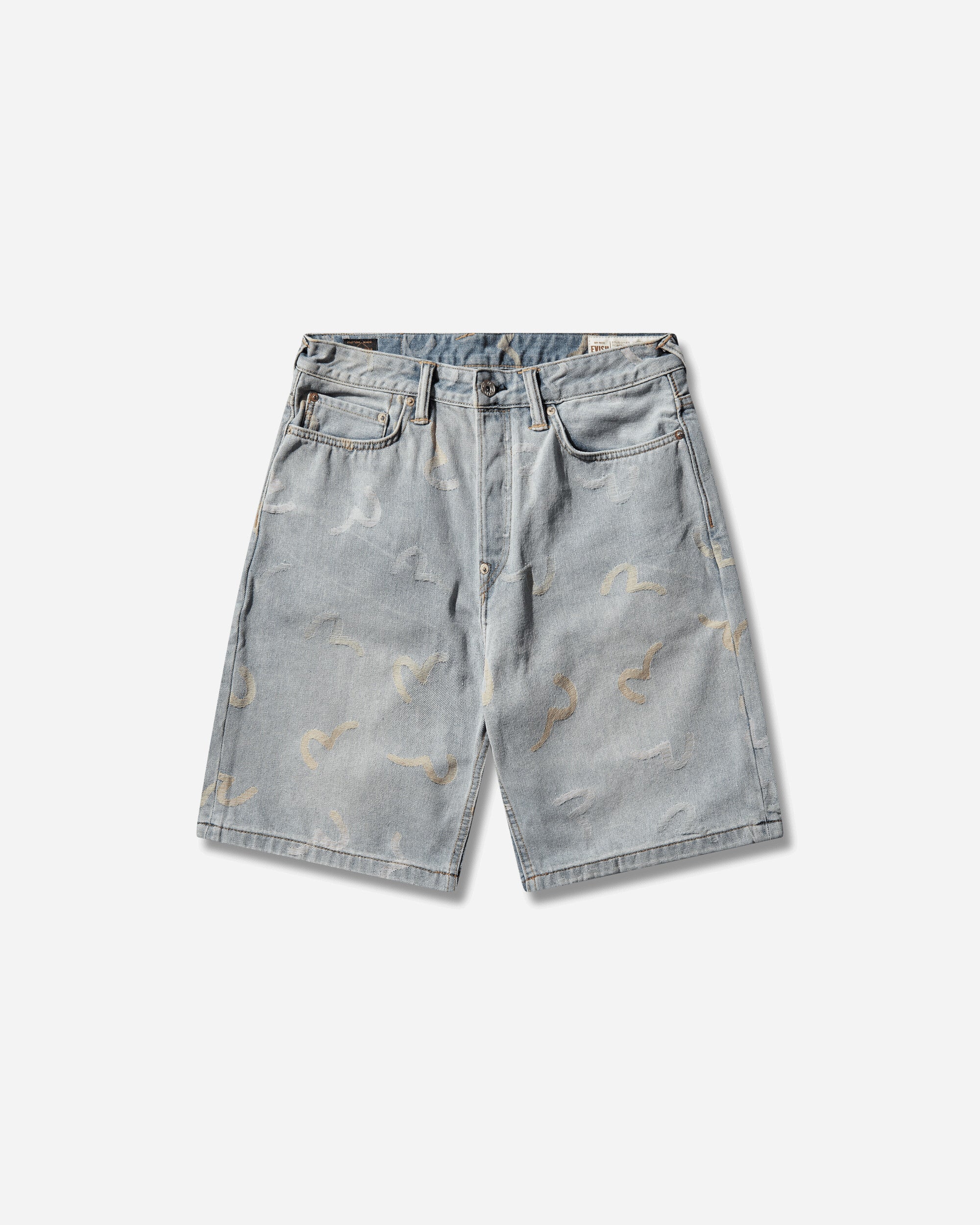 EVISU 남성 올오버 갈매기 자카드 데님 반바지 인디고