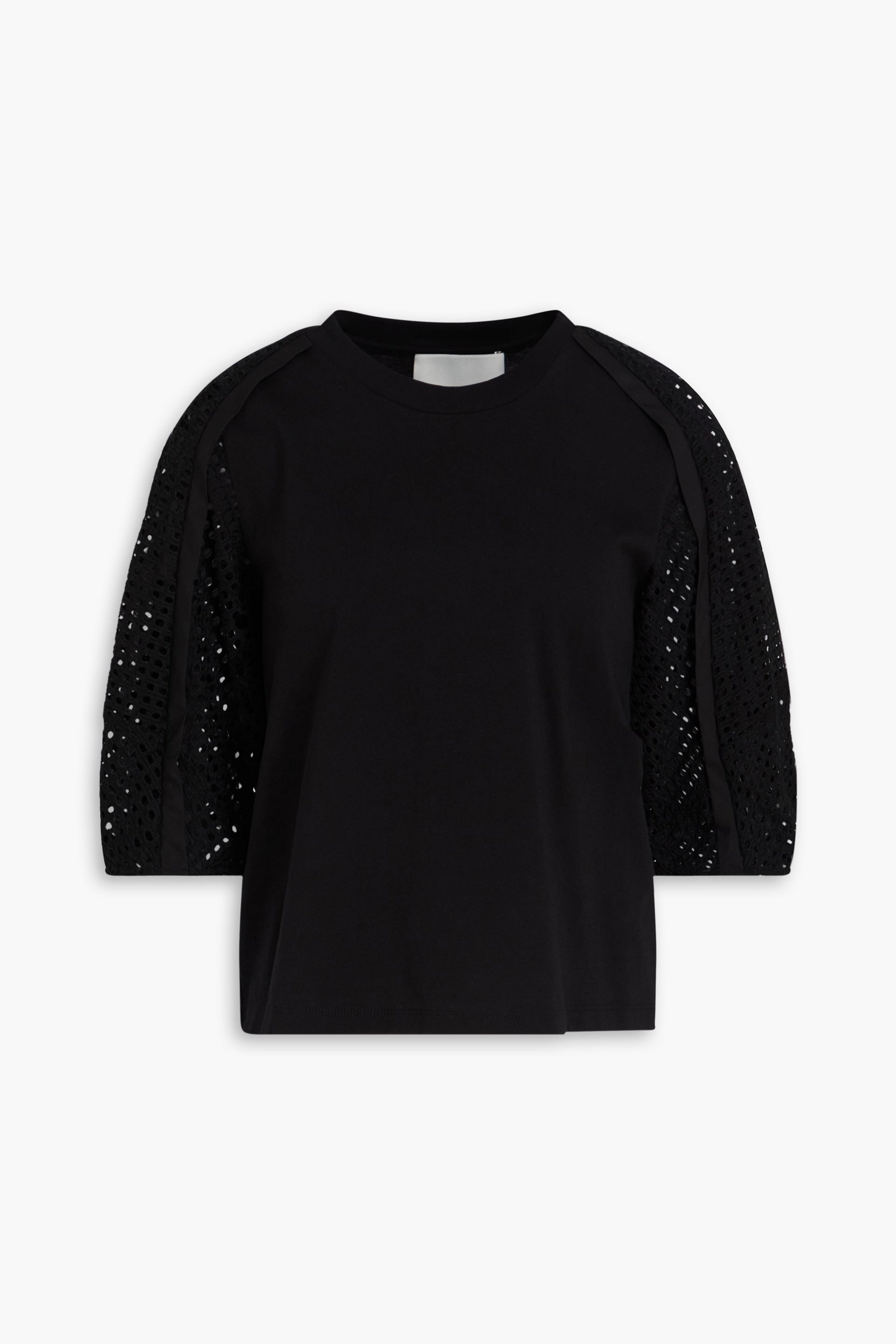 3.1 PHILLIP LIM 브로더리 앙글레 패널 코튼 저지 탑