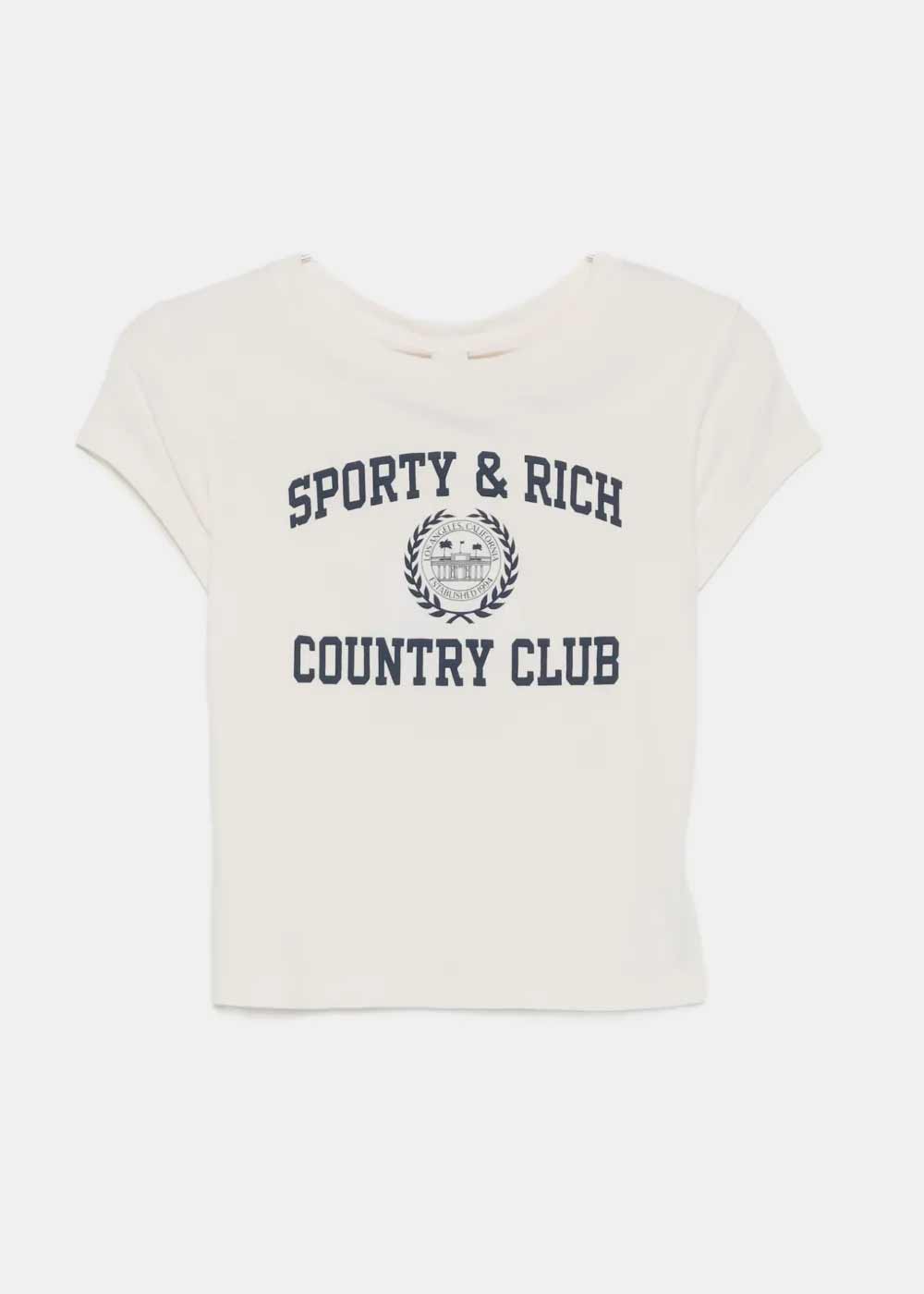 SPORTY & RICH 에크루 네이비 바시티 크레스트 에센셜 티