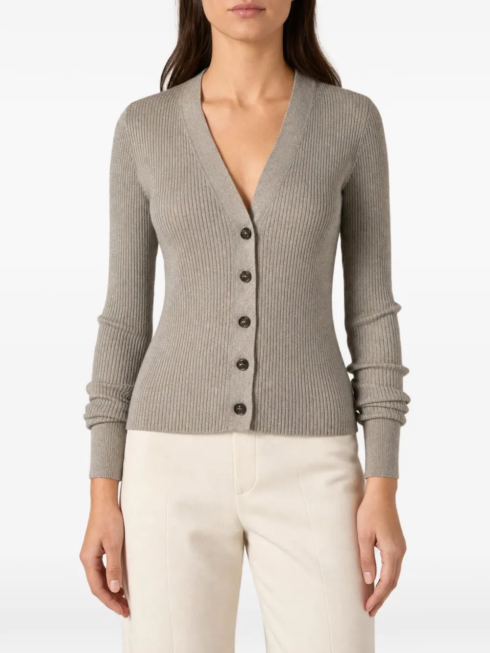 BRUNELLO CUCINELLI 리브드 니트 브이넥 가디건
