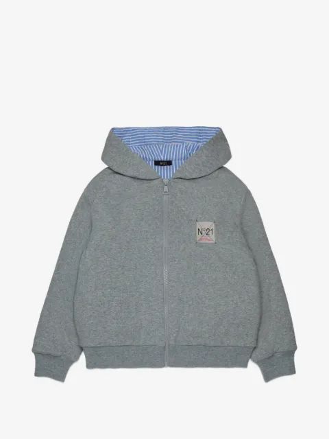 N.21 Kids 지퍼 로고 패치 지퍼 업 후드티