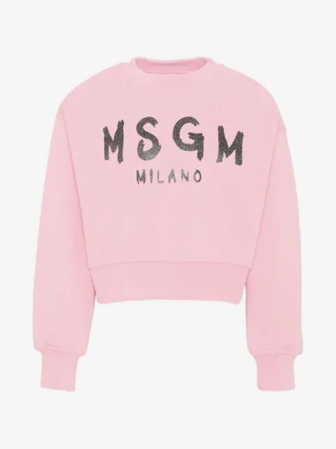 MSGM Kids 글리터 로고 크롭 스웨터