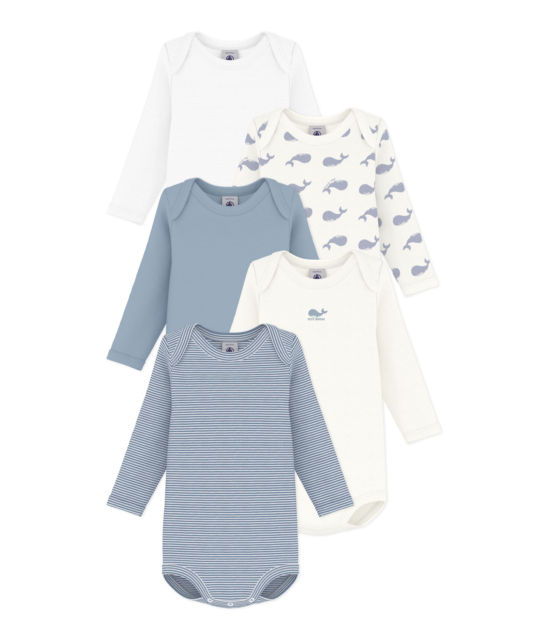 PETIT BATEAU KIDS 5팩 롱슬리브 베이비 바디수트
