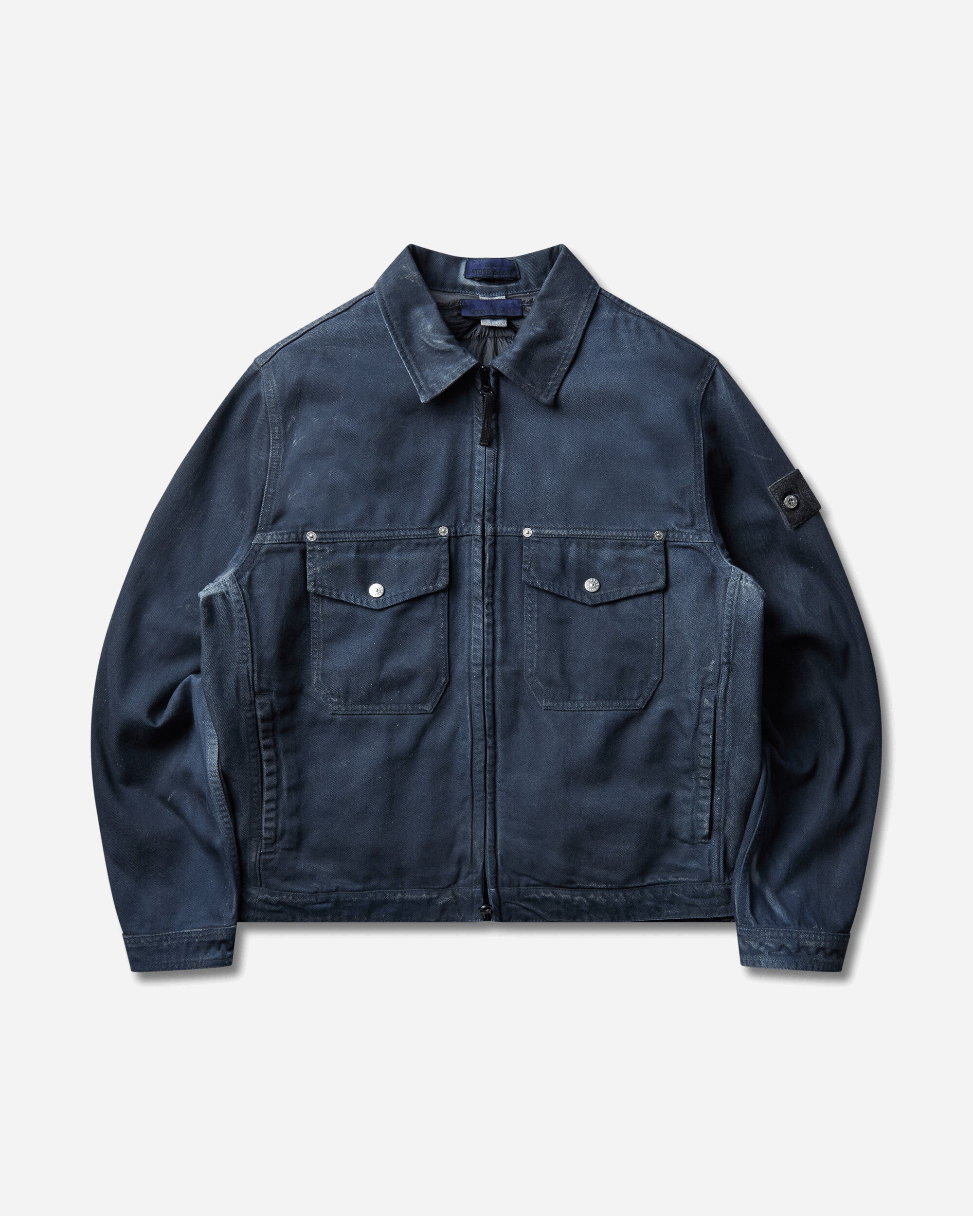 STONE ISLAND 남성 핸드 스프레이 리플렉티브 라이트 블루 데님-TC 자켓
