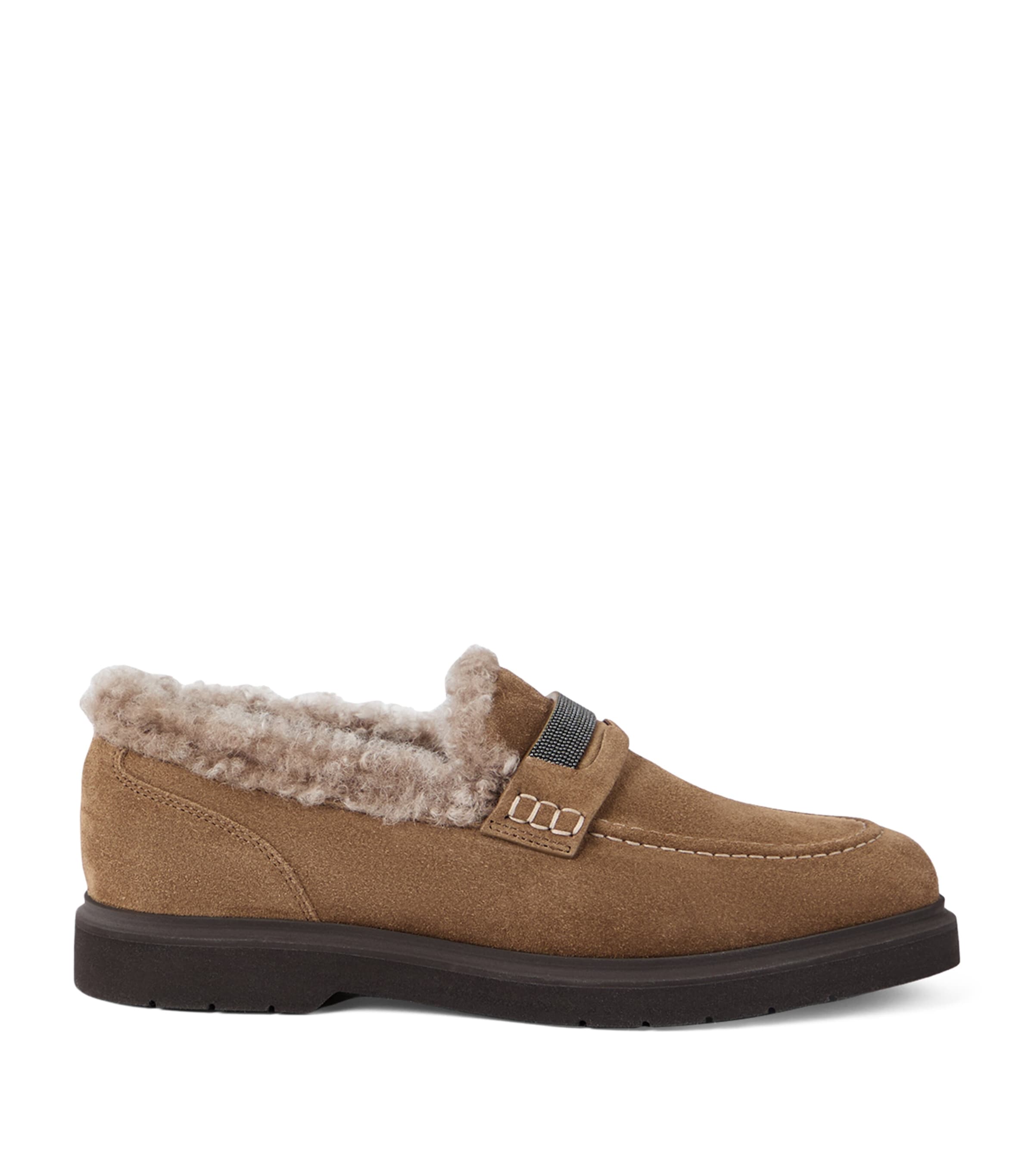 BRUNELLO CUCINELLI 스웨이드 셔링 라이닝 페니 로퍼