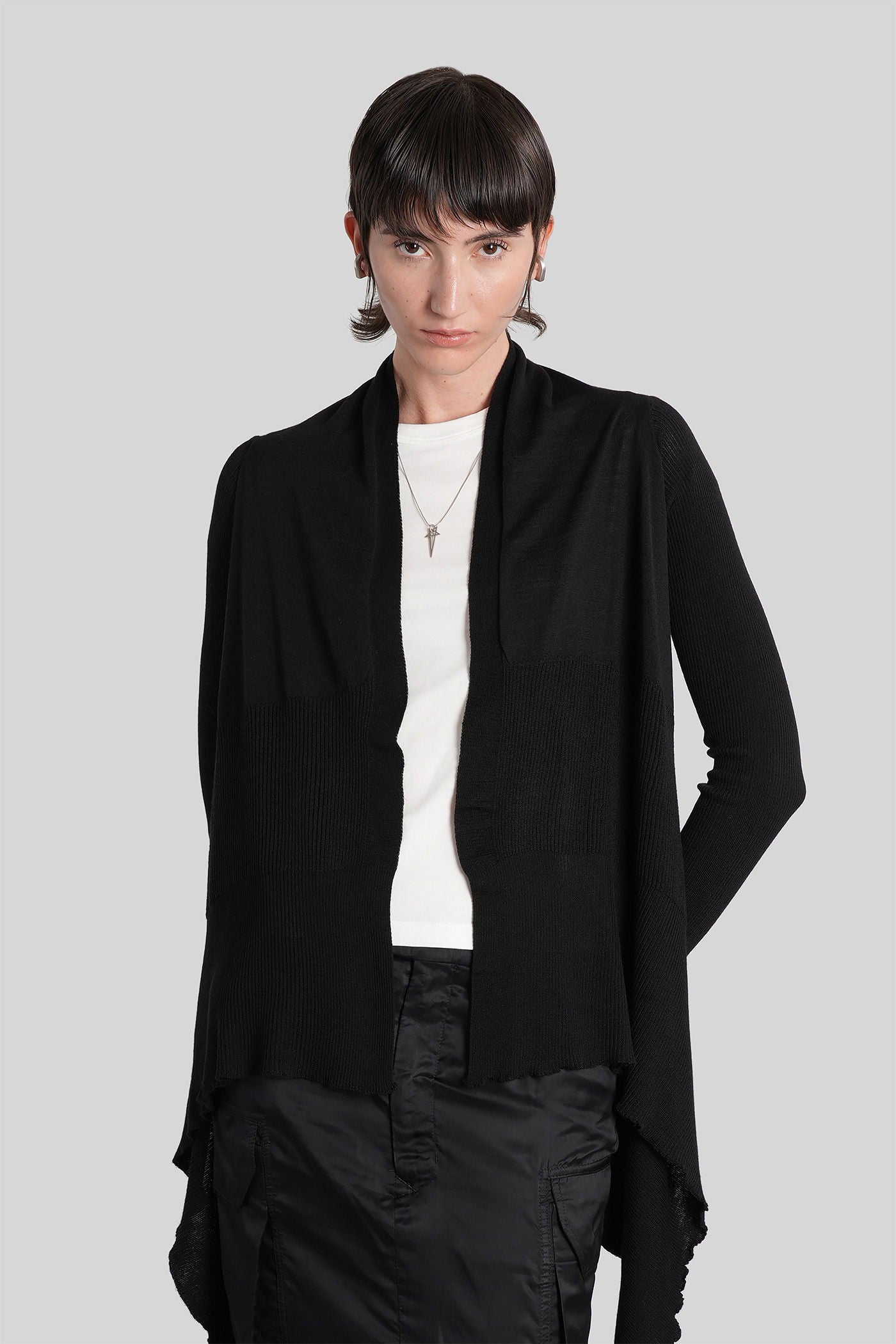 RICK OWENS 블랙 울 미디엄 랩 가디건