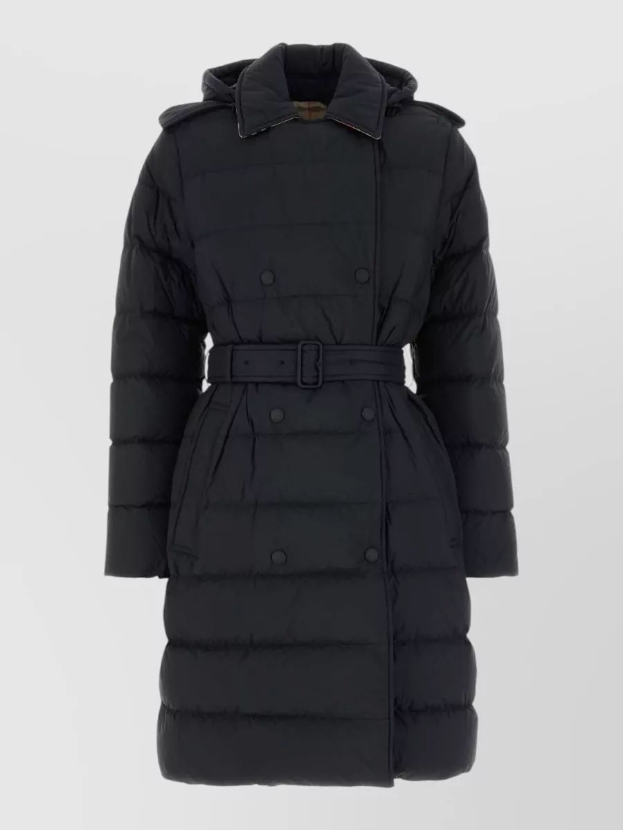 BURBERRY 벨트 장식 후드 나일론 다운 코트
