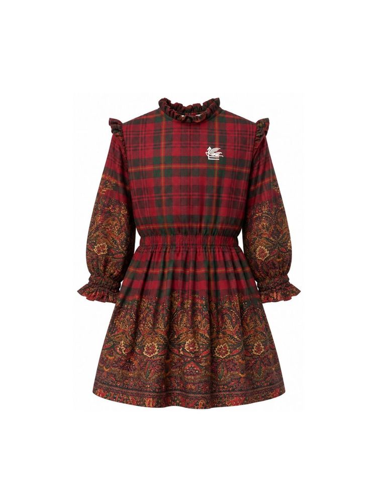 ETRO KIDS 페가소 자수 체크 원피스