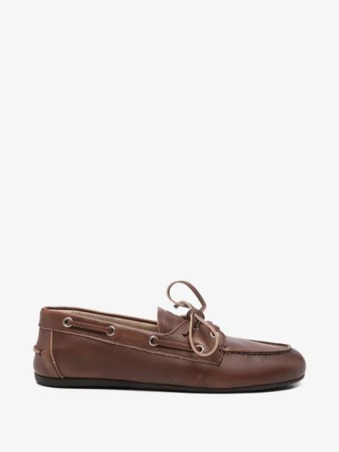 MIU MIU 레이스업 가죽 보트 슈즈