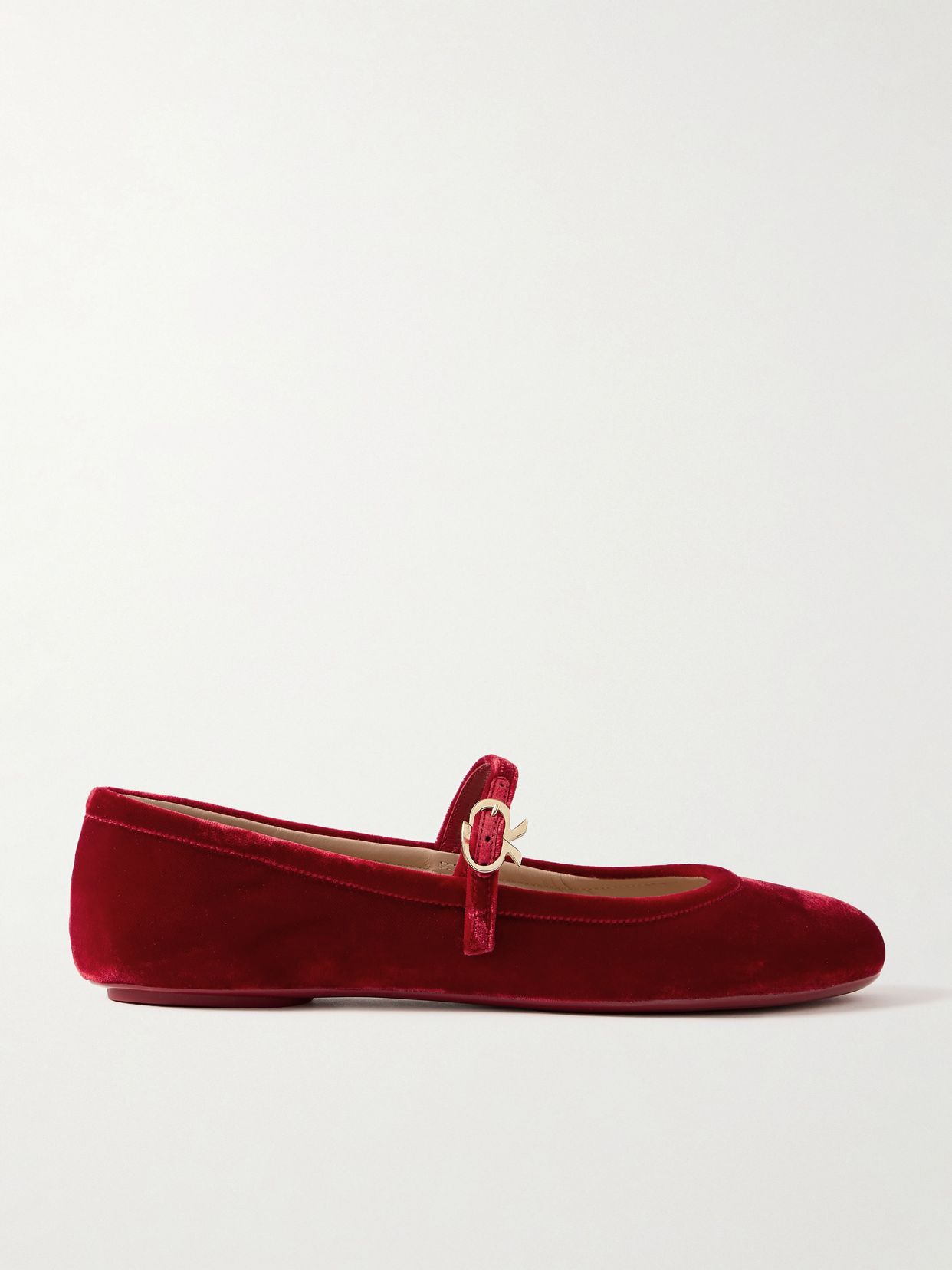 GIANVITO ROSSI 카를라 벨벳 메리 제인 발레 플랫