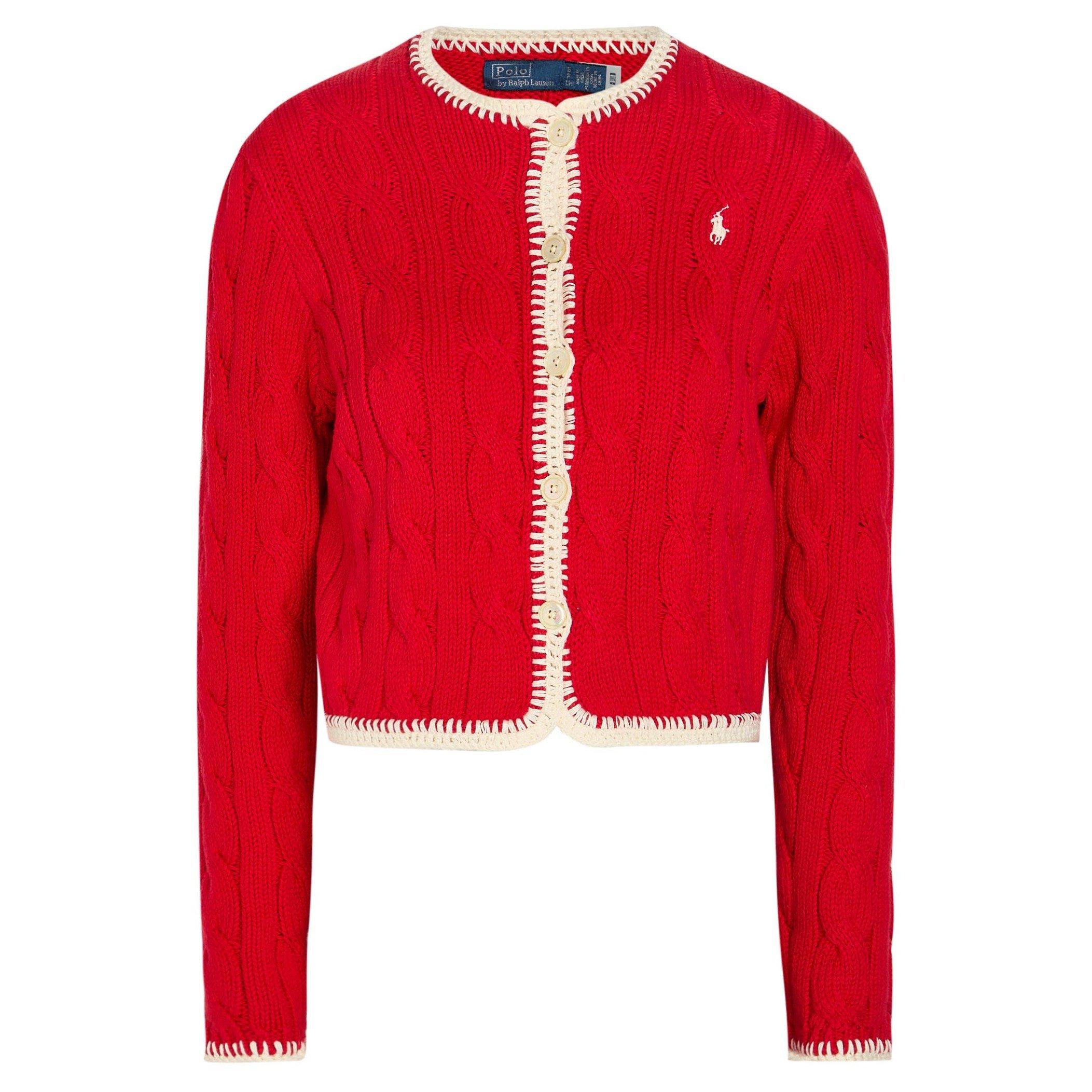 POLO RALPH LAUREN 여성 케이블 니트 면 슬림핏 크롭 가디건