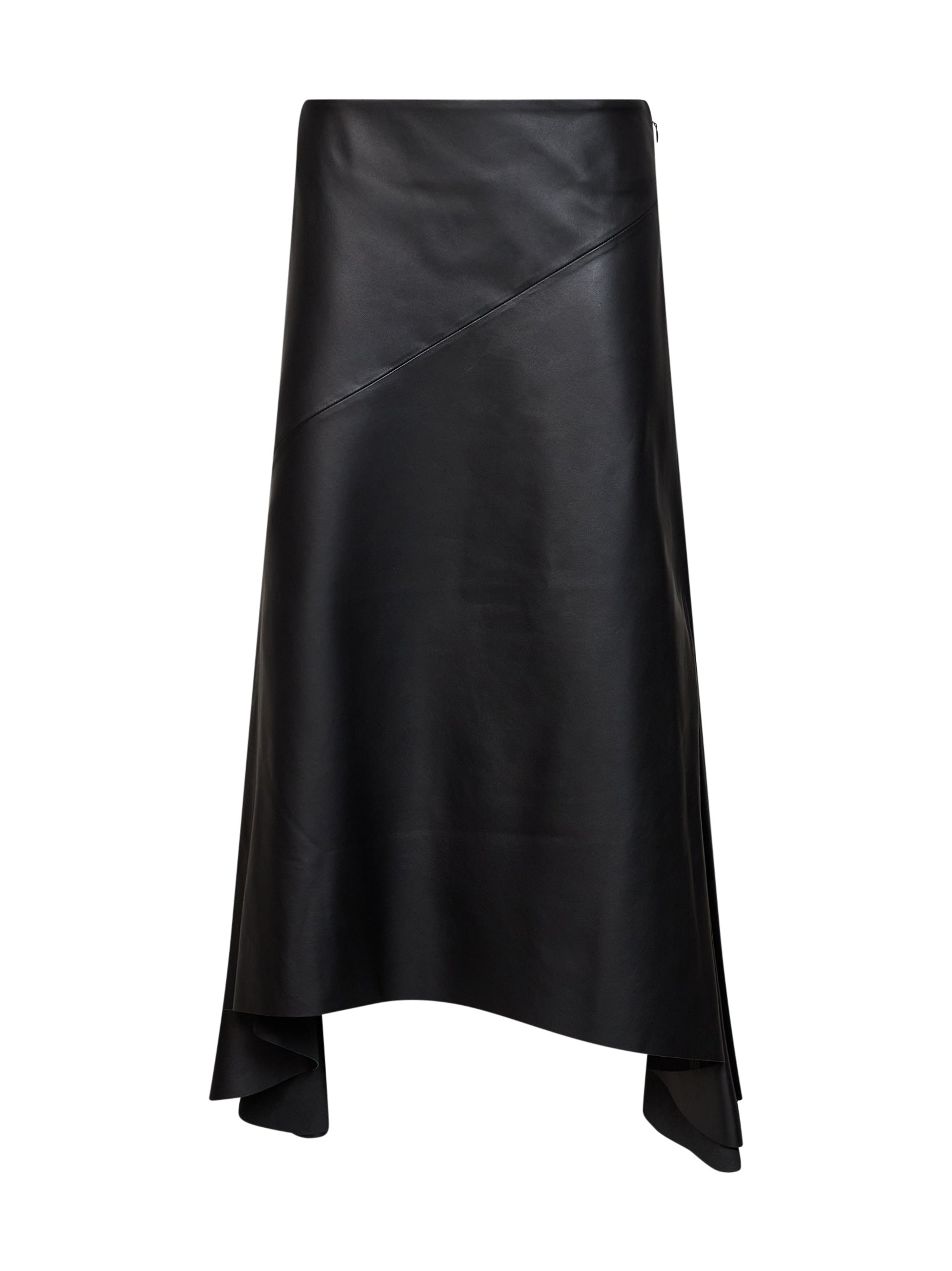 MUGLER 블랙 나파 가죽 비대칭 스커트