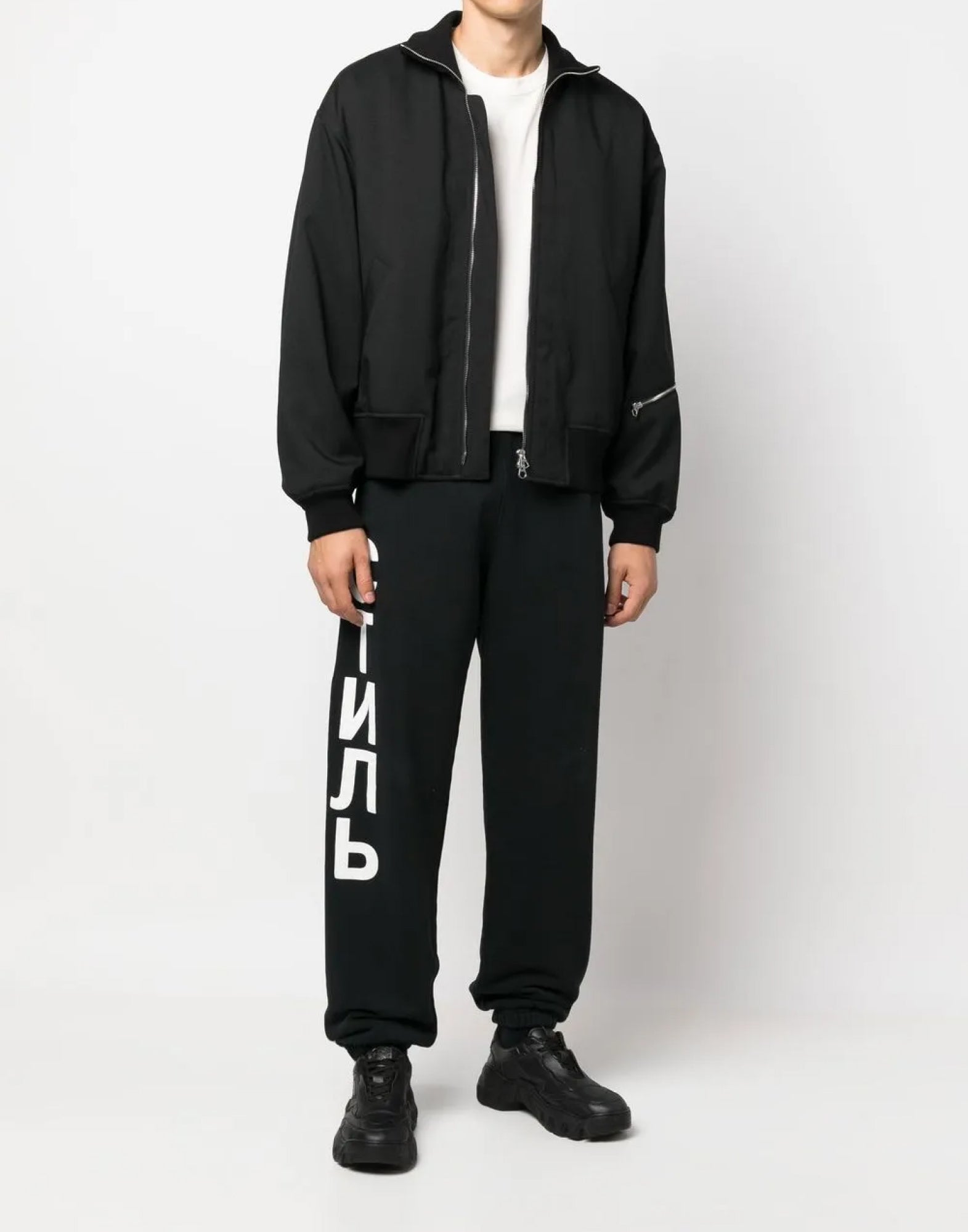 HERON PRESTON 로고 프린트 코튼 조거 팬츠