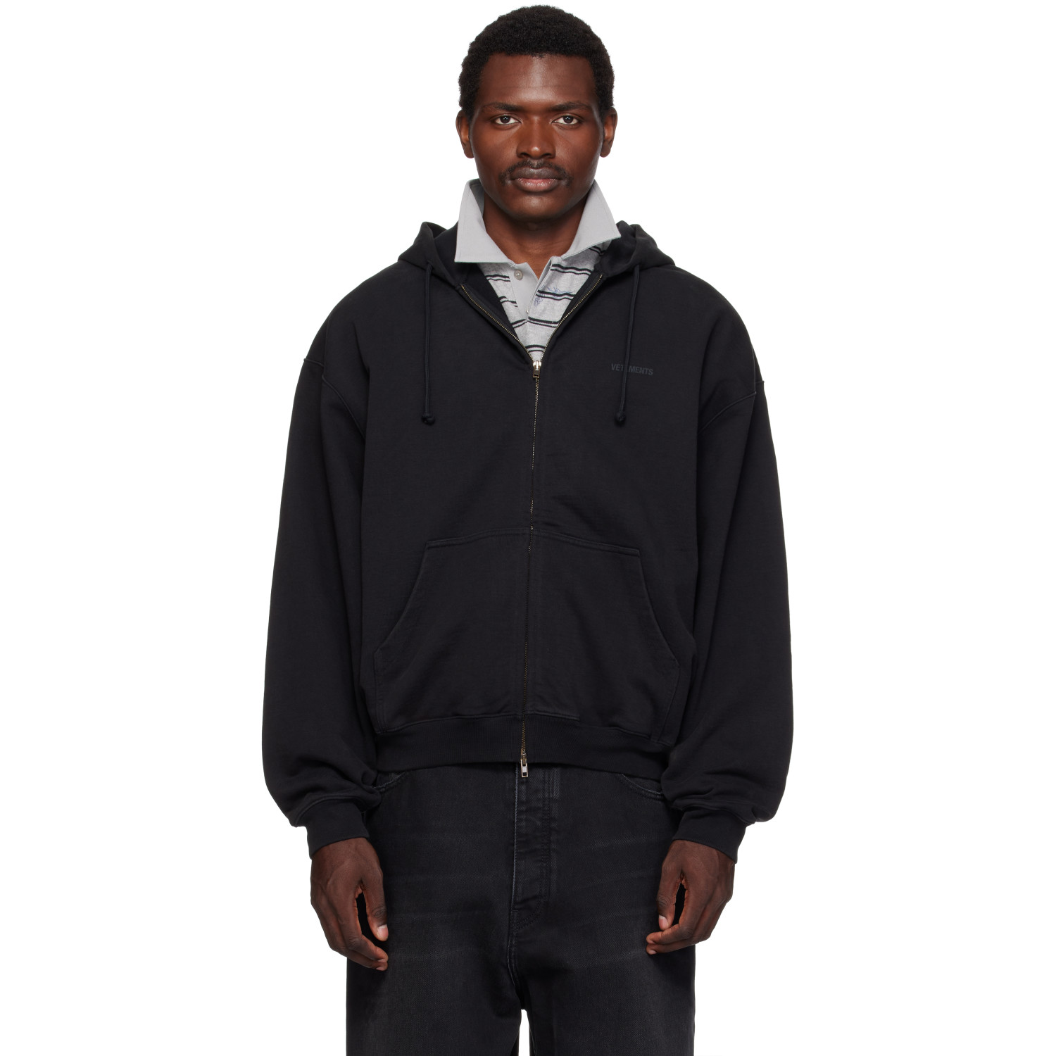VETEMENTS 블랙 클래식 로고 집업 후드