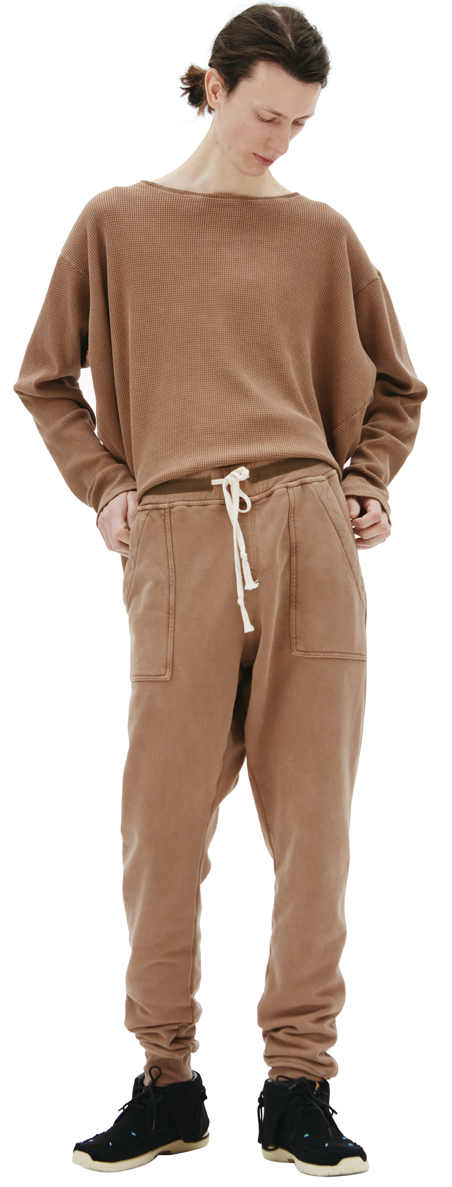 GREG LAUREN 브라운 코튼 스웨트팬츠