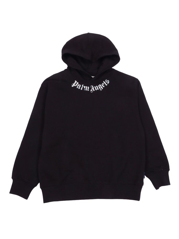 Palm Angels Kids 넥 로고 브러시드 후드티