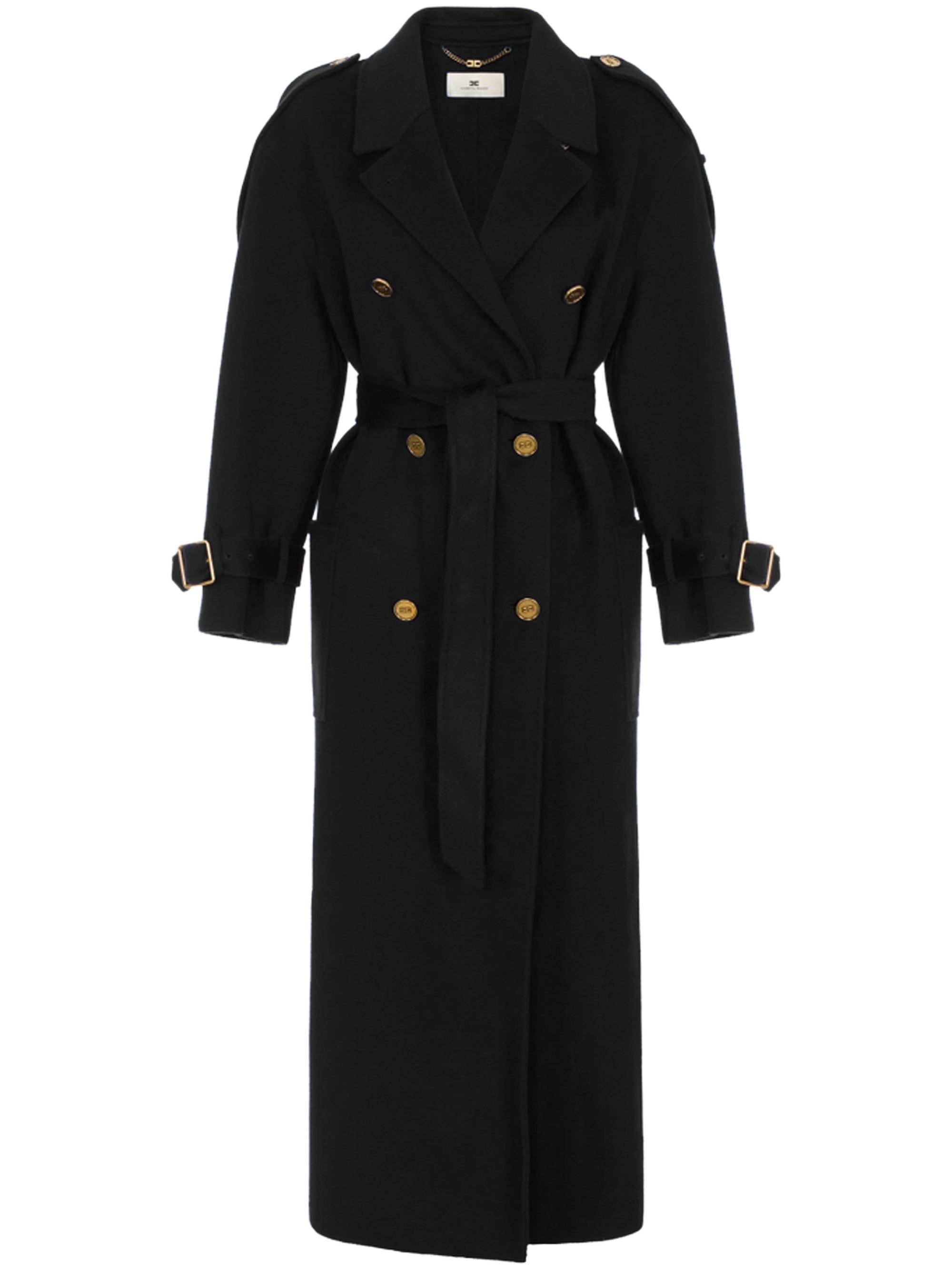 ELISABETTA FRANCHI 더블 브레스트 골드톤 롱 울 코트