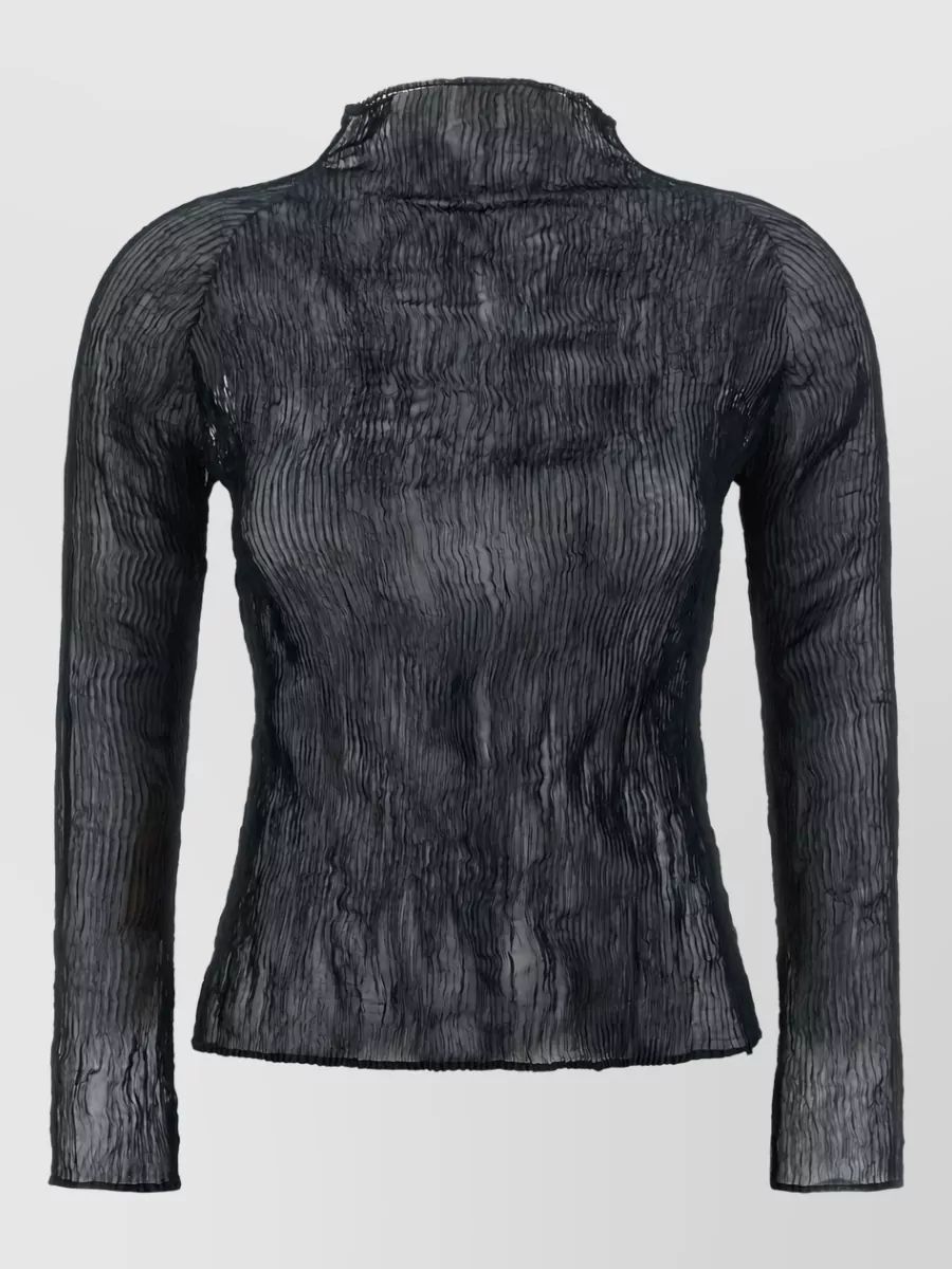ISSEY MIYAKE 시폰 트위스트 1 크링클 터틀넥 롱슬리브 탑