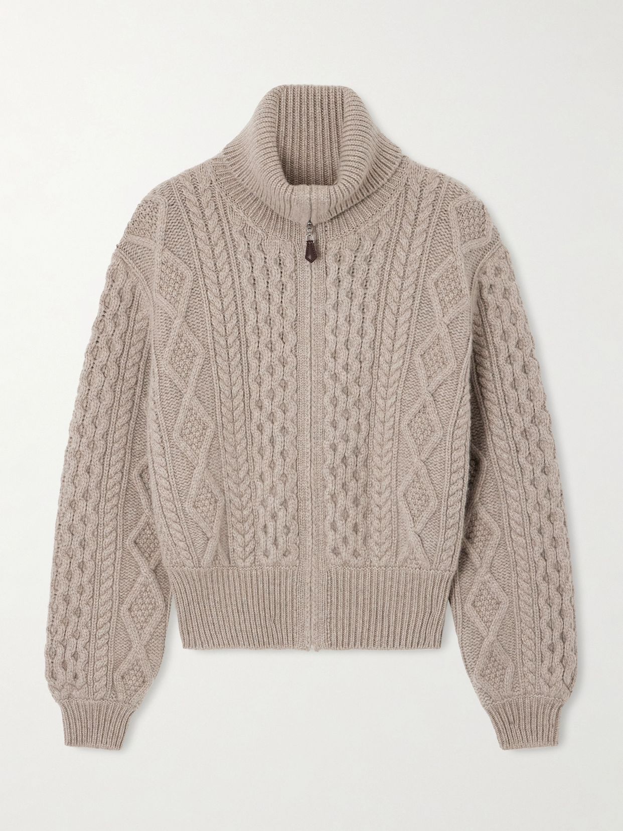 LOROPIANA 에어 케이블 니트 캐시미어 터틀넥 가디건
