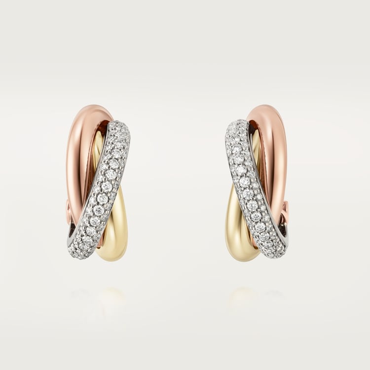 CARTIER 트리니티 이어링 클래식 모델 세미 파베 세팅