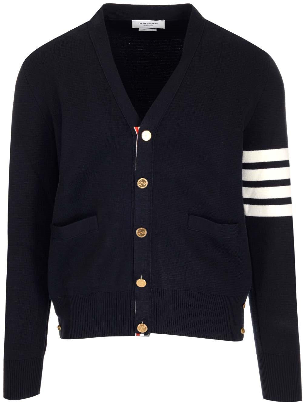 THOM BROWNE 코튼 밀라노 스티치 4바 브이넥 가디건